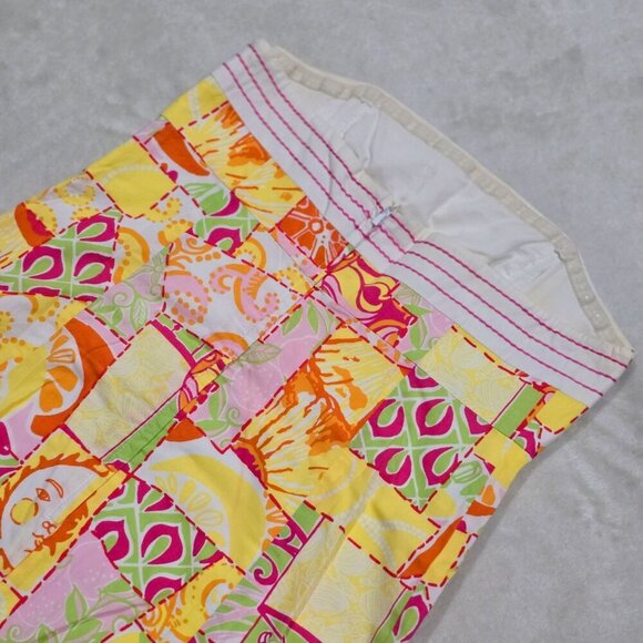 Lilly Pulitzer ✦ Strapless Patchwork Dress ✦ Pink Green Floral Stripe Cotton 2 - Picture 4 of 15